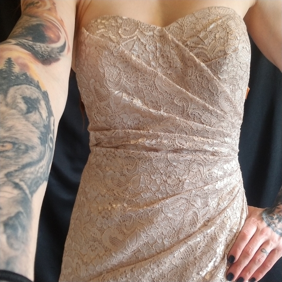 Long Strapless Lace Dress with Sweetheart Neckline - Picture 8 of 15